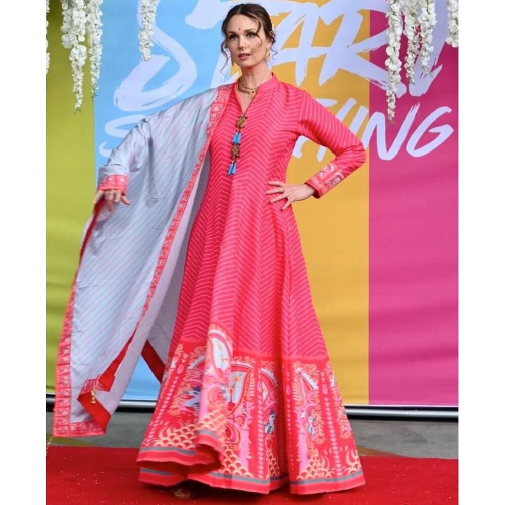 KALKI Fashion Anarkali Kurta Gown Long Sleeve Floral Indian Printed Maxi Dress